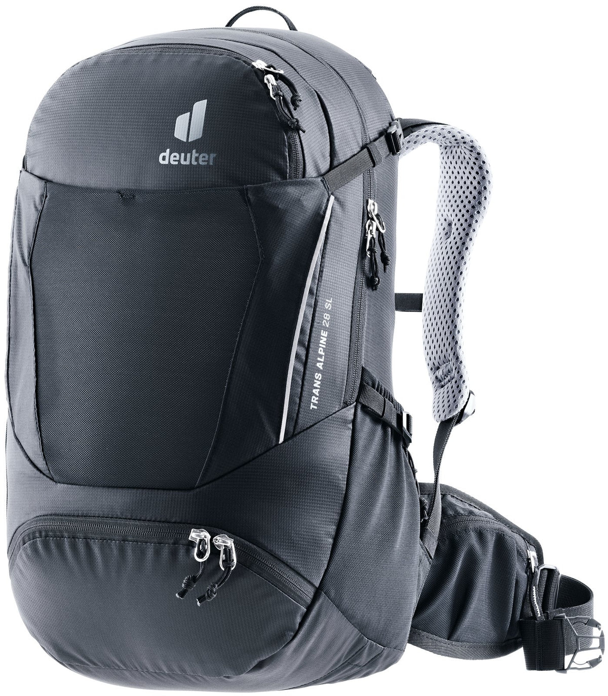 Deuter Trans Alpine 28 SL women's bike backpack in Black, front three-quarter view