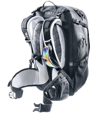 Deuter Trans Alpine 28 SL with sunglasses in the glasses stow on the shoulder strap
