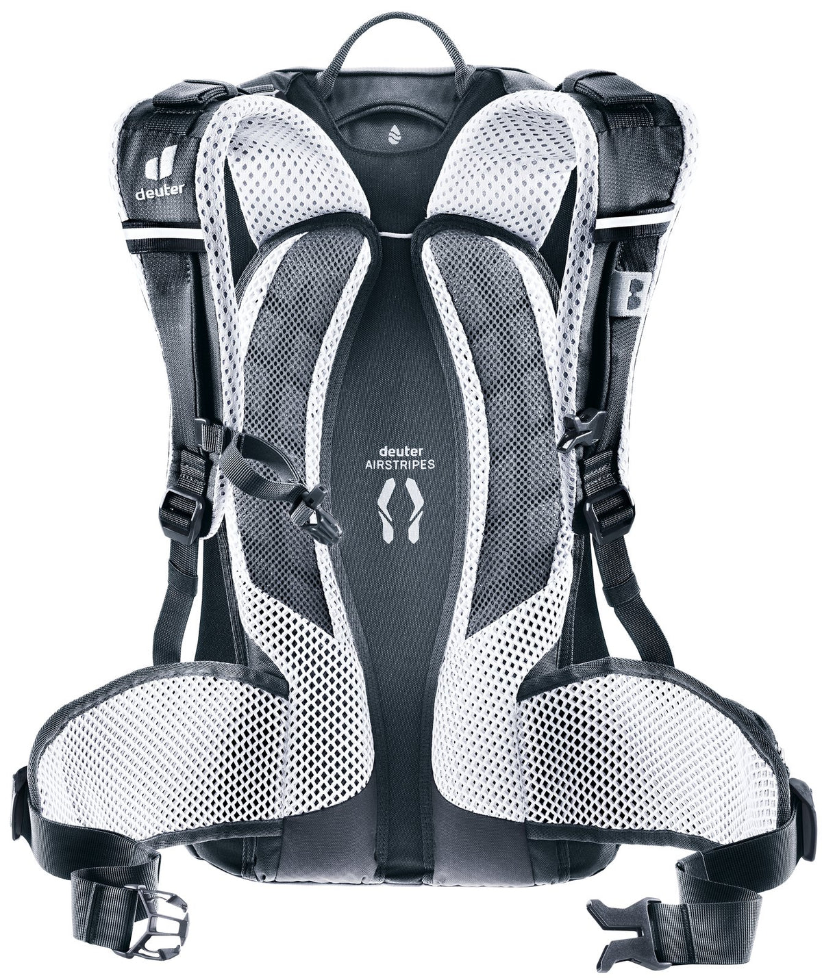 Back of the Deuter Trans Alpine 28 SL showing the Airstripes pads and mesh hip fins
