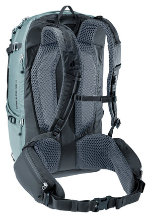 Deuter Trans Alpine Pro 28 rear three-quarter view of the harness and stabiliser straps