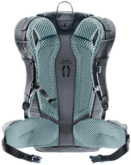 Back of the Deuter Trans Alpine Pro 28 showing the Airstripes mesh pads and padded hip fins