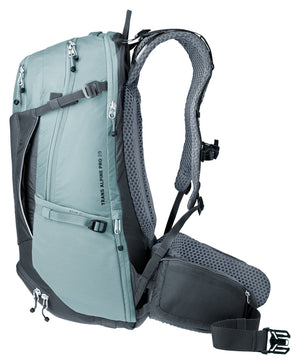 Deuter Trans Alpine Pro 28 side view showing the side pocket and shoulder strap