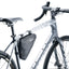 Deuter Triangle Bag 1.7 in Black strapped into the frame corner of a grey gravel bike