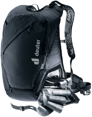 Deuter Updays 20 with skins and crampons pulled from the bottom compartment