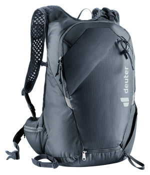 Deuter Updays 20 in Black, front three-quarter view of the hip fin and side