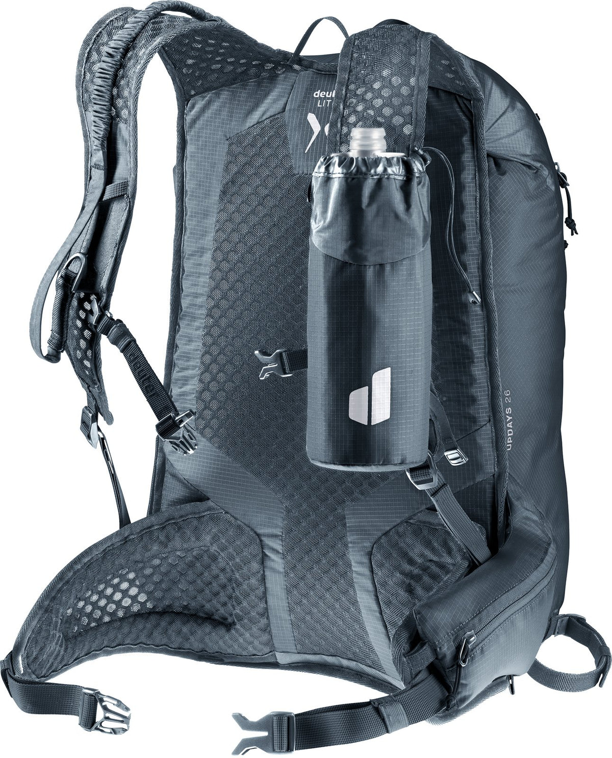 Deuter Updays 26 rear view with a water bottle in an inner sleeve