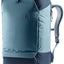 Deuter Utilion 30 in Atlantic Ink, light blue roll-top pack with navy base