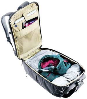 Deuter Utilion 30 opened flat with the zip-in organiser holding a laptop and tablet
