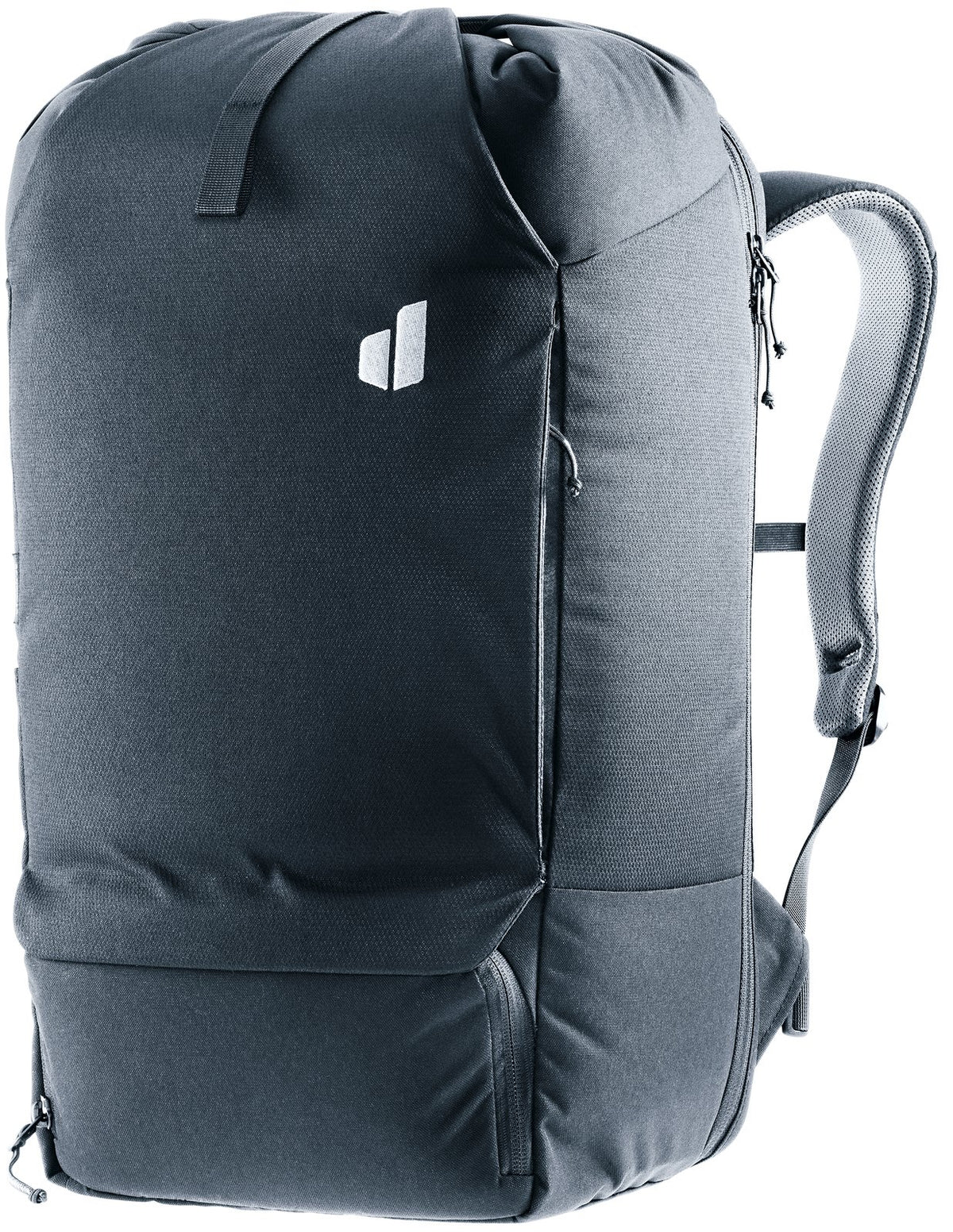 Deuter Utilion 30 roll-top backpack in Black, front three-quarter view