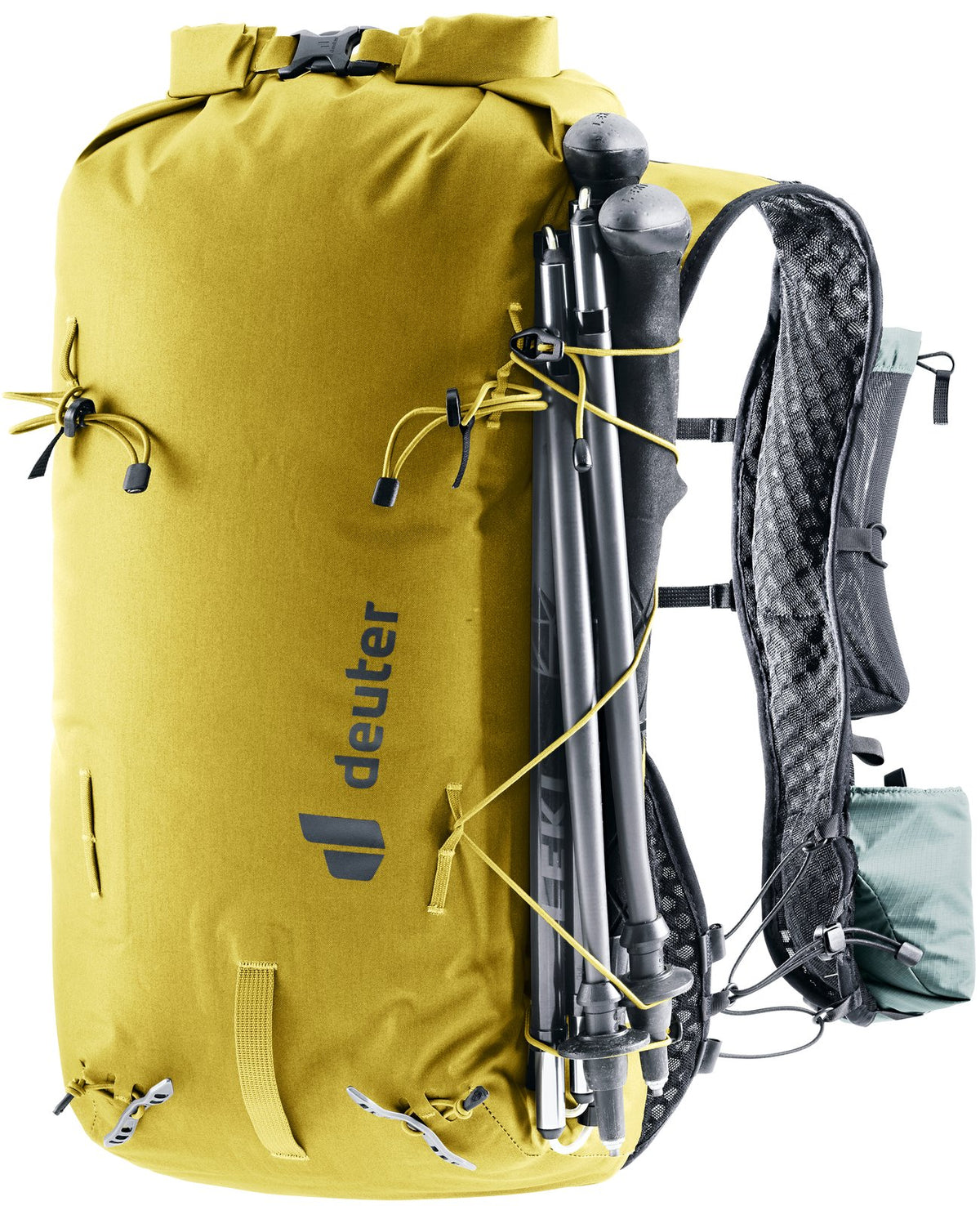 Deuter Vertrail 16 with folded trekking poles held by the bungee cords
