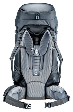 Back of the Deuter Voyager 60+10 SL showing the Contact back, VariQuick adjuster and hip fins