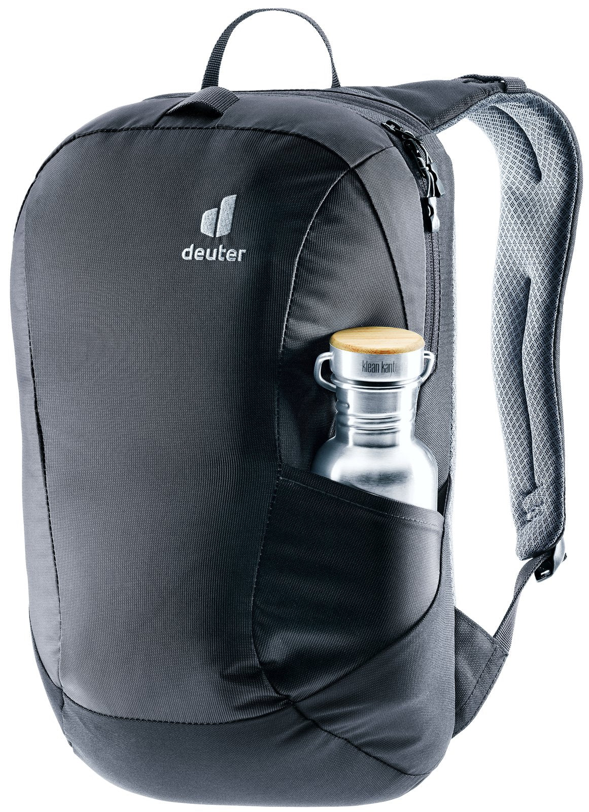 Deuter Voyager 65+10 detachable day pack with a bottle in its side pocket