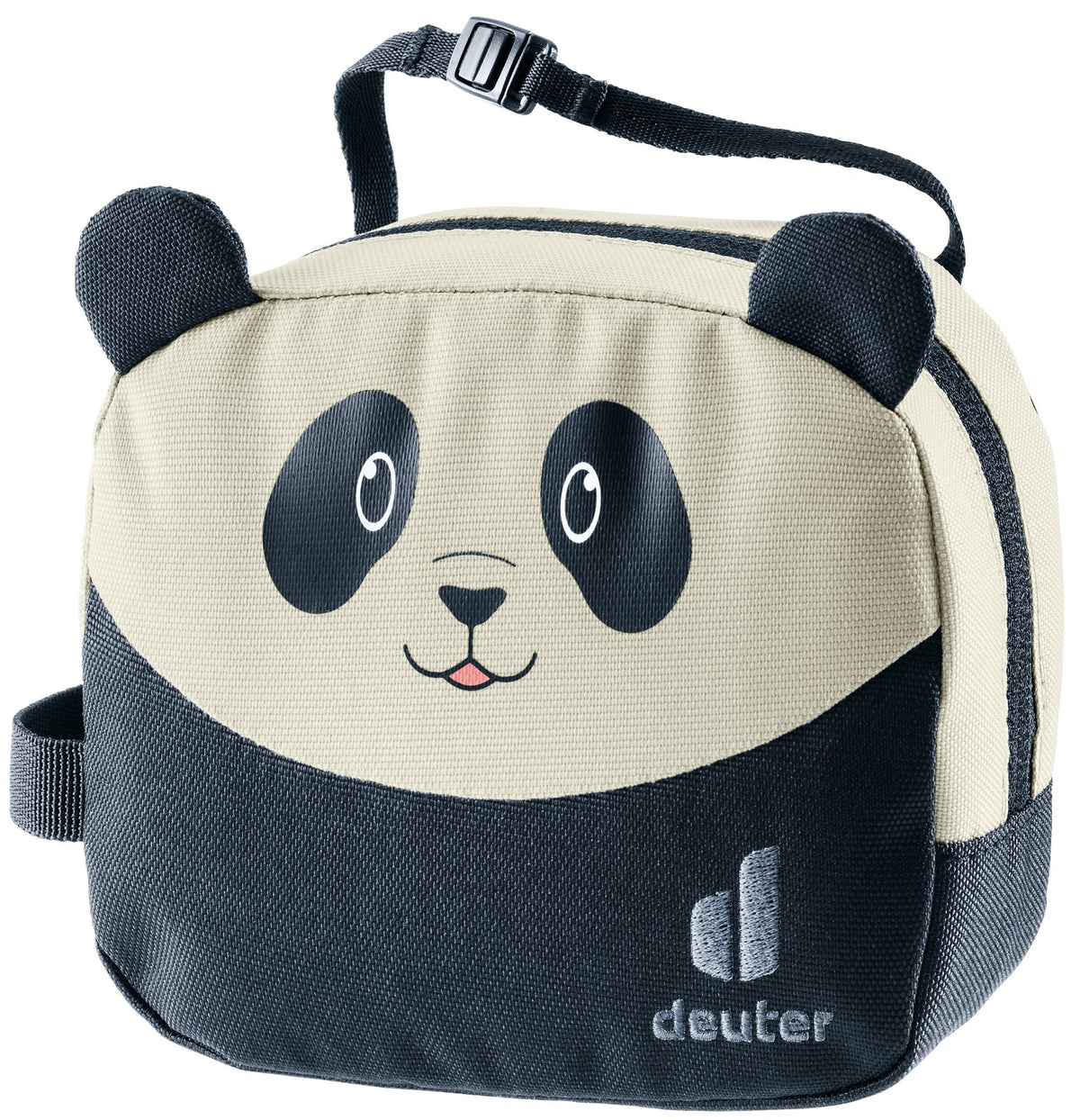 Deuter Wash Bag Kids in Black Bone, cream and black toiletry bag with a panda face