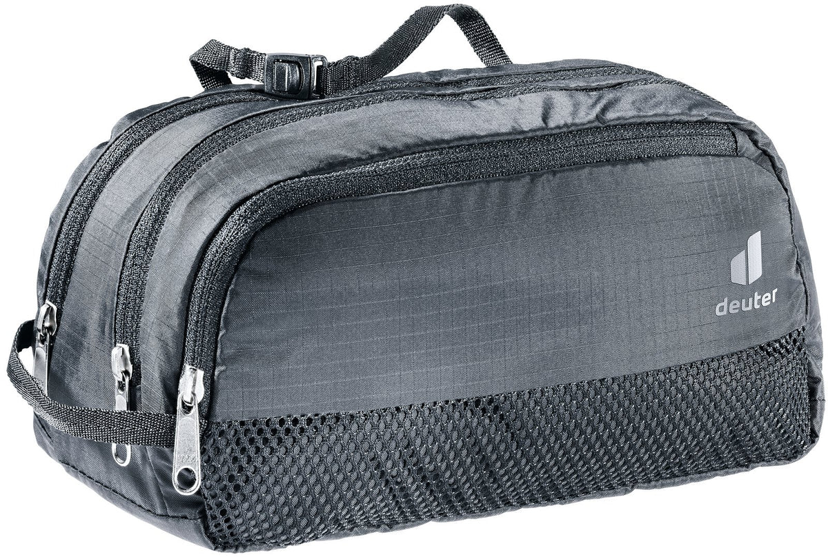 Deuter Wash Bag Tour III toiletry bag in Black with outer mesh pocket and hanging clip