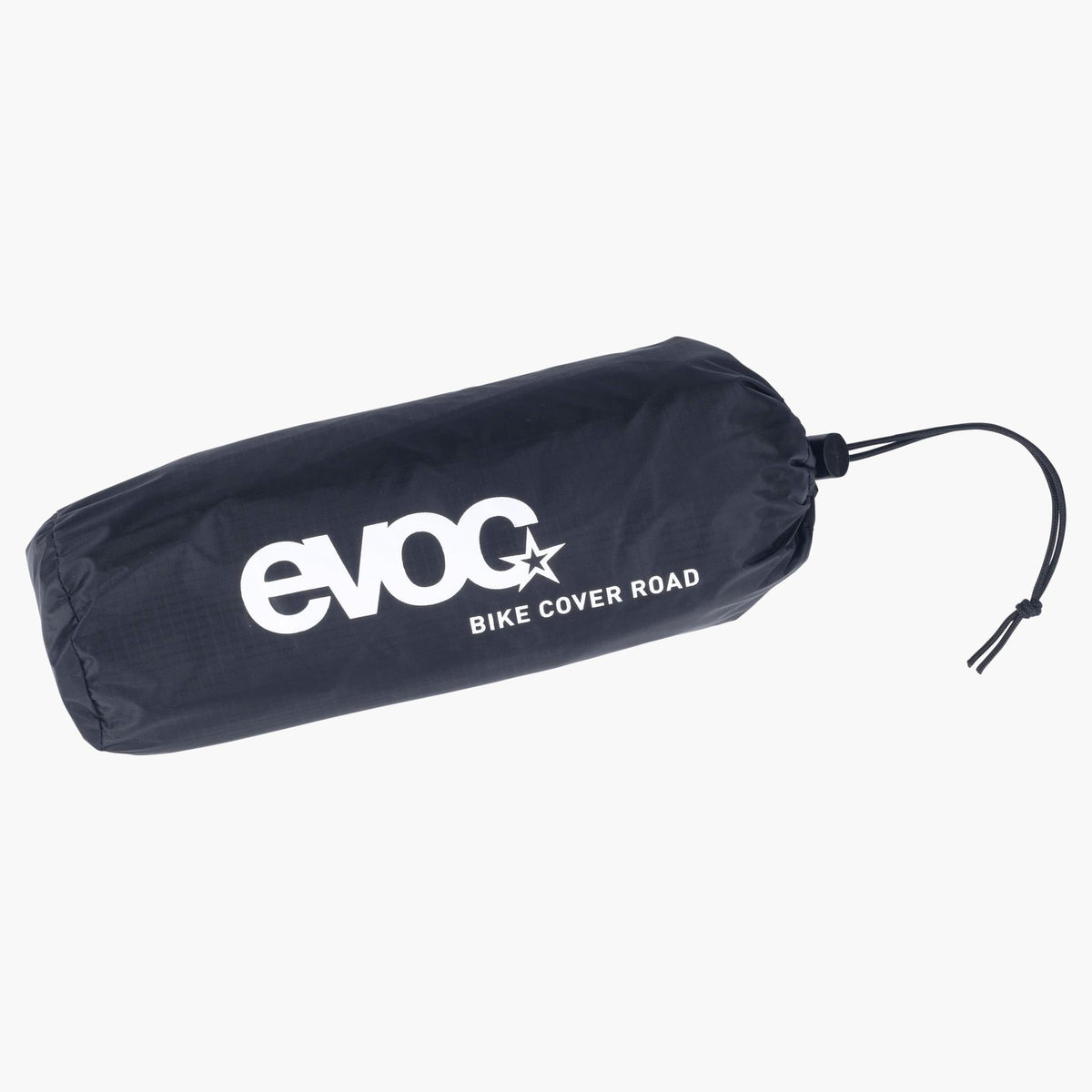 EVOC Bike Cover Road rolled into its black drawcord stuff sack printed with the EVOC logo