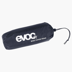 EVOC Bike Cover Road rolled into its black drawcord stuff sack printed with the EVOC logo