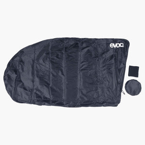 EVOC Bike Cover Road laid flat in black, with two small black protective pieces beside it
