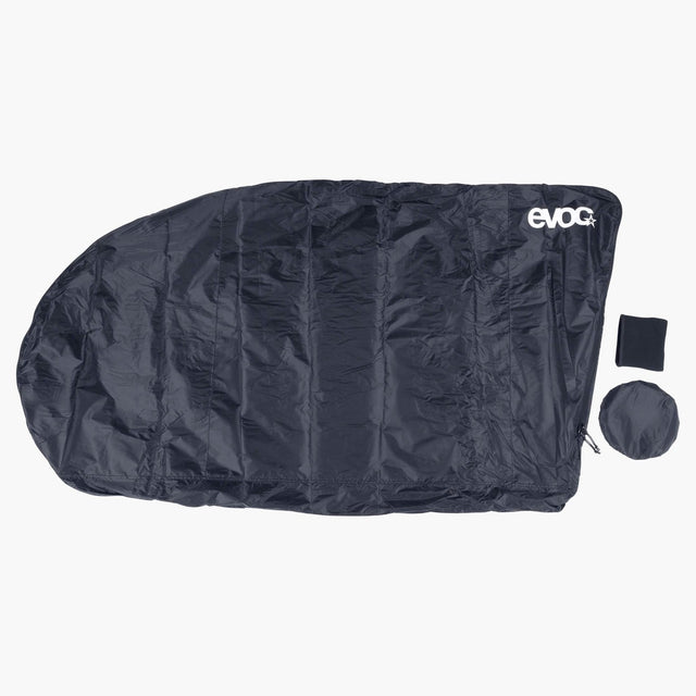 EVOC Bike Cover Road laid flat in black, with two small black protective pieces beside it