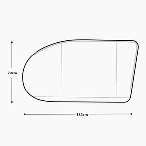 Line drawing of the EVOC Bike Cover Road outline with its length and height marked