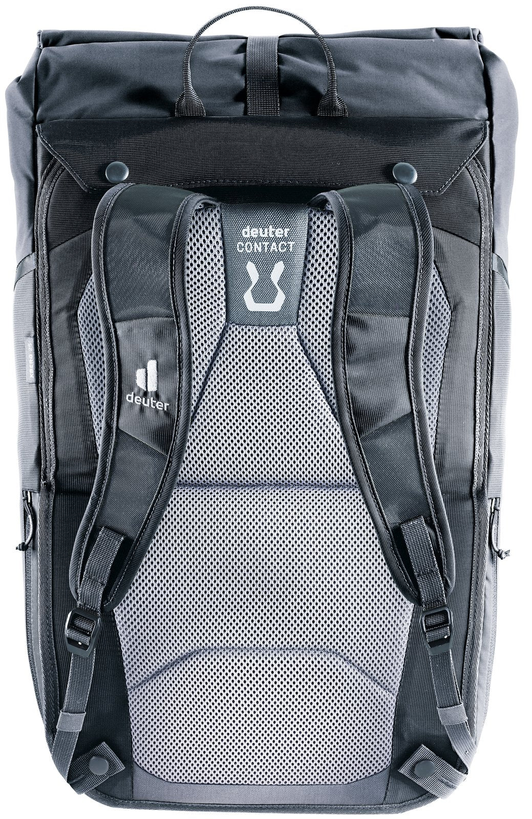 Back of the Deuter Xberg 25 in backpack mode showing the Contact back and shoulder straps