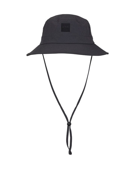 XTM Highland bucket hat in Pavement charcoal grey with a tonal XTM patch and chin strap hanging down