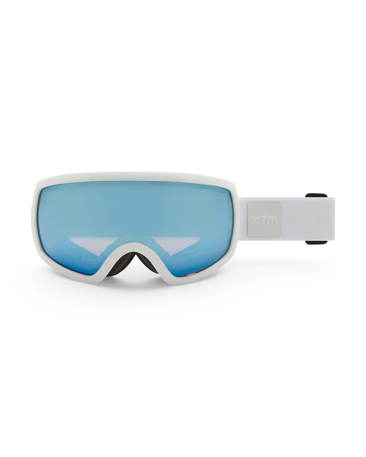 XTM Force Reflect II ski goggle in White Silver, white frame and strap with a pale blue reflective lens
