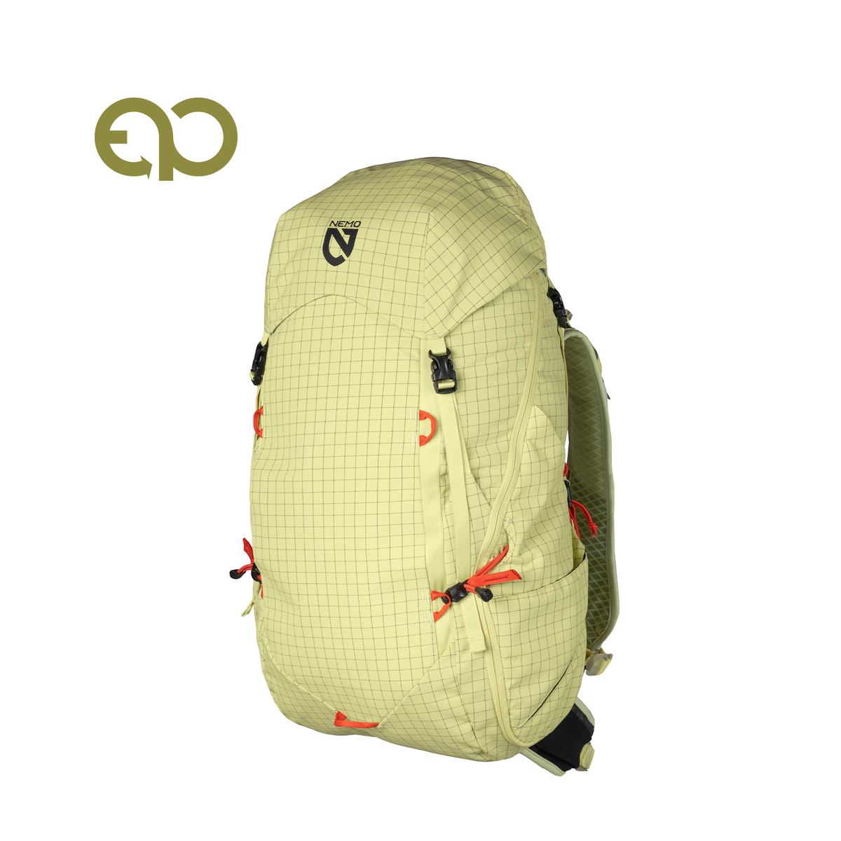Nemo Resolve 35L pack in pale yellow-green Citron with orange accents